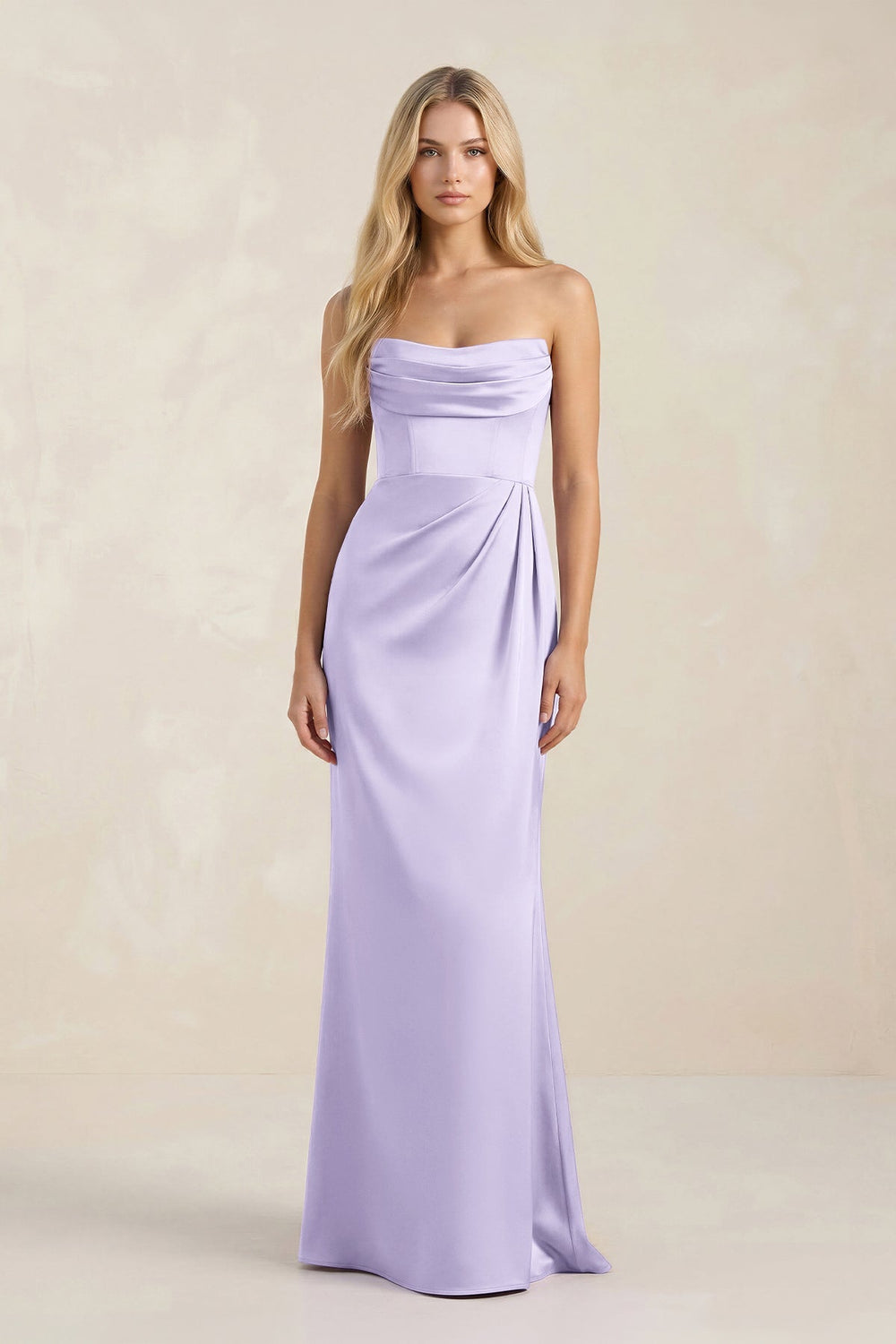 Cowl Neck Sheath Satin Bridesmaid Dress With Detachable Sleeves in Lavender