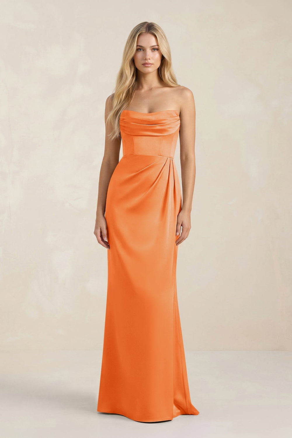 Cowl Neck Sheath Satin Bridesmaid Dress With Detachable Sleeves in Orange