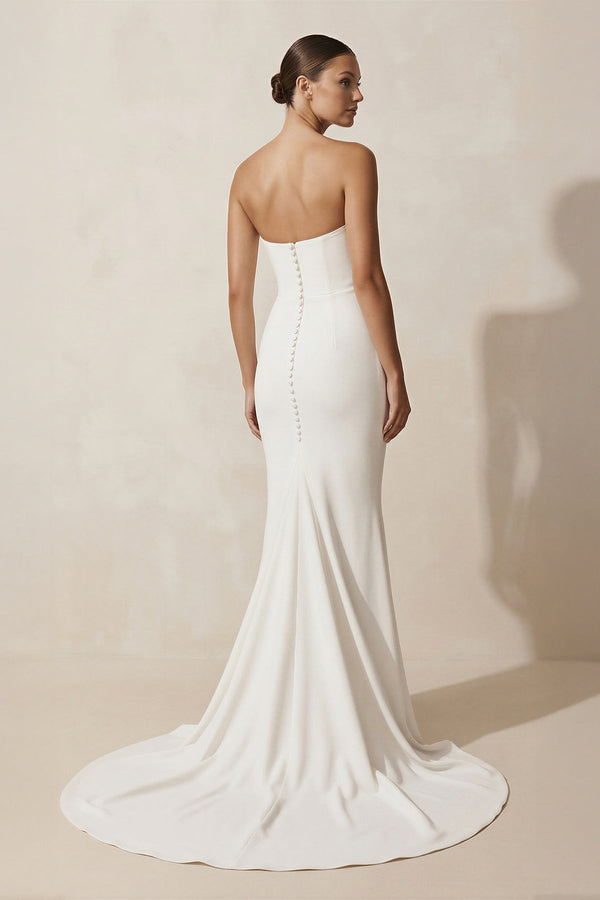 Crepe Strapless Ruched Mermaid Wedding Dress in Ivory - KISS BRIDAL Wedding Dresses