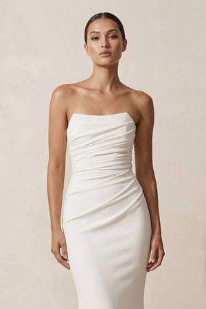 Crepe Strapless Ruched Mermaid Wedding Dress in Ivory - KISS BRIDAL Wedding Dresses