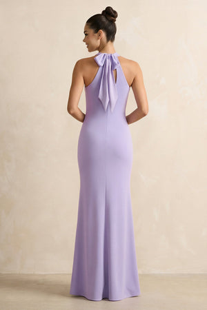 Crisscross Halter Sheath Chiffon Bridesmaid Dress with Bow in Lavender - KISS BRIDAL BRIDESMAID DRESSES