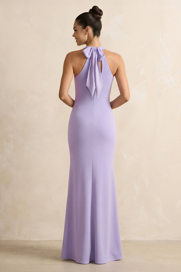 Crisscross Halter Sheath Chiffon Bridesmaid Dress with Bow in Lavender - KISS BRIDAL BRIDESMAID DRESSES