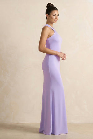 Crisscross Halter Sheath Chiffon Bridesmaid Dress with Bow in Lavender - KISS BRIDAL BRIDESMAID DRESSES