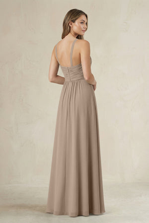 Cross Halter A-Line Pleated Bridesmaid Dress in Almond (2) | KISSBRIDAL