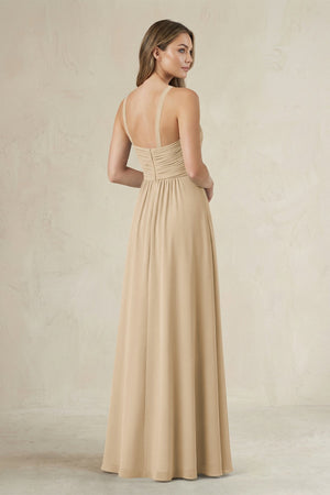 Cross Halter A-Line Pleated Bridesmaid Dress in Champagne (2) | KISSBRIDAL