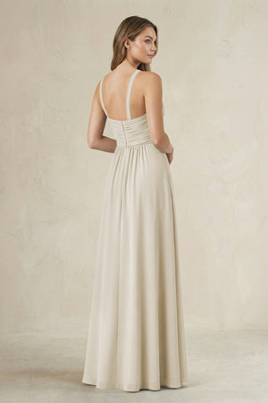 Cross Halter A - Line Pleated Bridesmaid Dress in Dove Gray - KISS BRIDAL Bridesmaid Dresses
