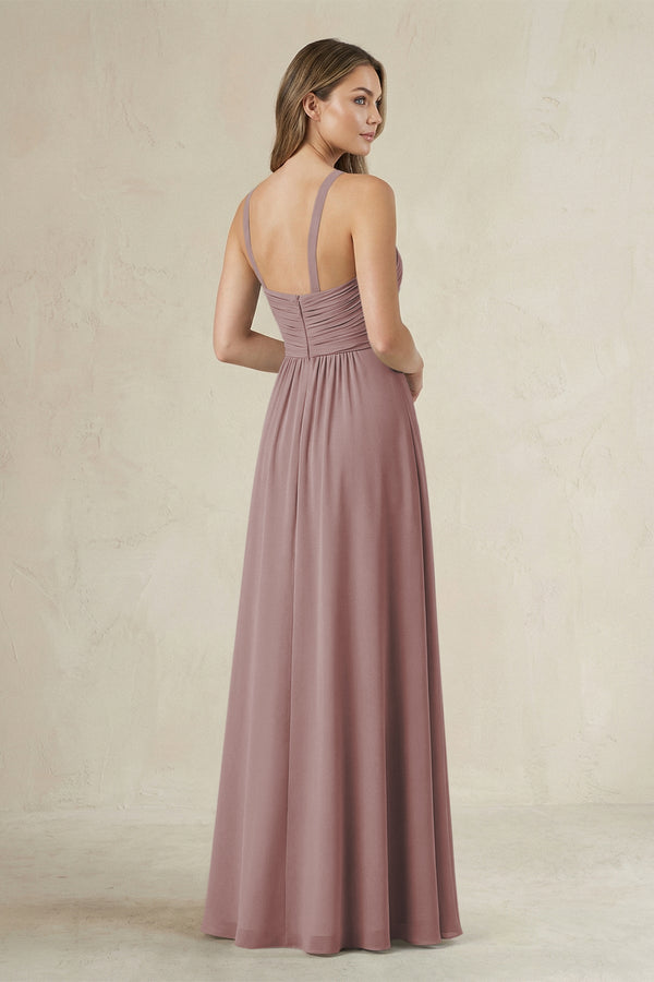 Cross Halter A-Line Pleated Bridesmaid Dress in Dusty Rose (2) | KISSBRIDAL