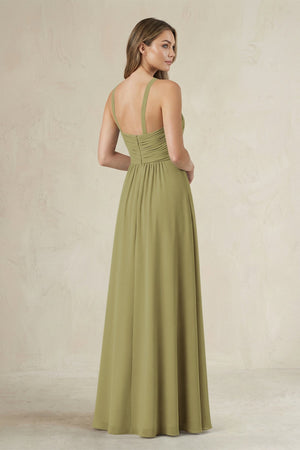 Cross Halter A-Line Pleated Bridesmaid Dress in Moss Green (2) | KISSBRIDAL