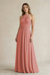 Cross Halter A-Line Pleated Bridesmaid Dress in Mulberry | KISSBRIDAL