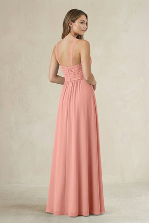 Cross Halter A-Line Pleated Bridesmaid Dress in Rosette (2) | KISSBRIDAL
