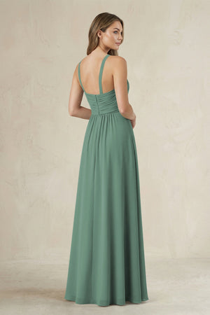 Cross Halter A-Line Pleated Bridesmaid Dress in Sea Glass (2) | KISSBRIDAL