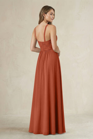 Cross Halter A - Line Pleated Bridesmaid Dress in Spice - KISS BRIDAL Bridesmaid Dresses