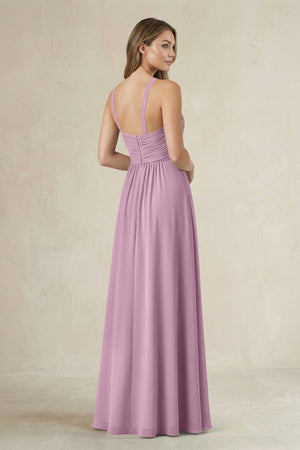 Cross Halter A - Line Pleated Bridesmaid Dress in Wisteria - KISS BRIDAL Bridesmaid Dresses
