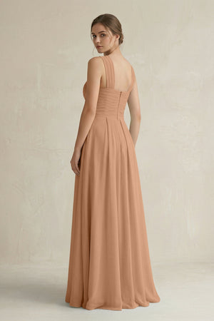 Cross Halter Chiffon A - Line Pleated Bridesmaid Dress in Bronzer - KISS BRIDAL Bridesmaid Dresses