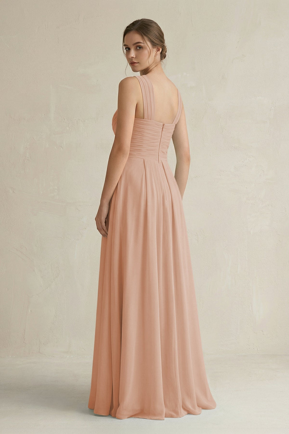 Cross Halter Chiffon A-Line Pleated Bridesmaid Dress in Champagne Rose