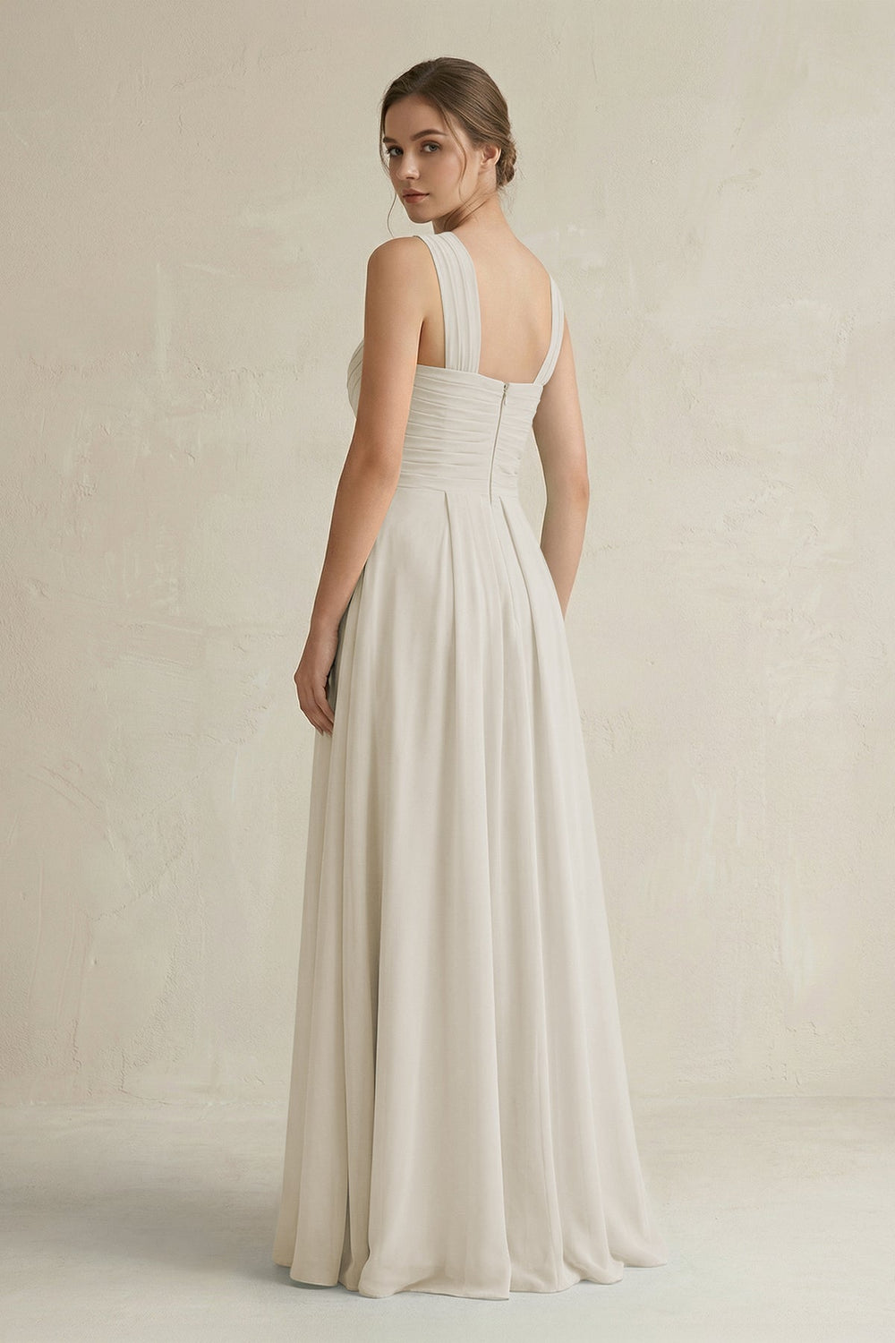 Cross Halter Chiffon A-Line Pleated Bridesmaid Dress in Dove Gray