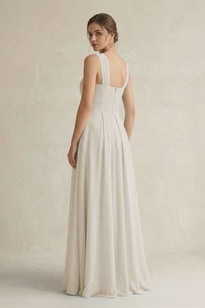 Cross Halter Chiffon A - Line Pleated Bridesmaid Dress in Dove Gray - KISS BRIDAL Bridesmaid Dresses