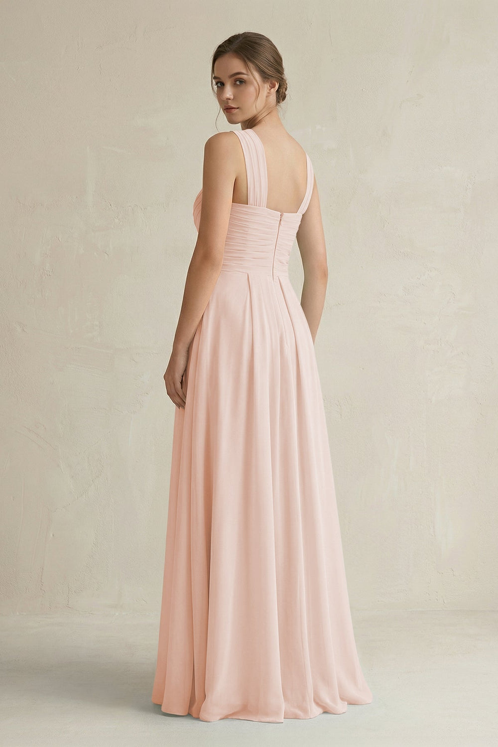 Cross Halter Chiffon A-Line Pleated Bridesmaid Dress in Pale Blush