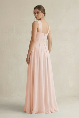 Cross Halter Chiffon A - Line Pleated Bridesmaid Dress in Pale Blush - KISS BRIDAL Bridesmaid Dresses