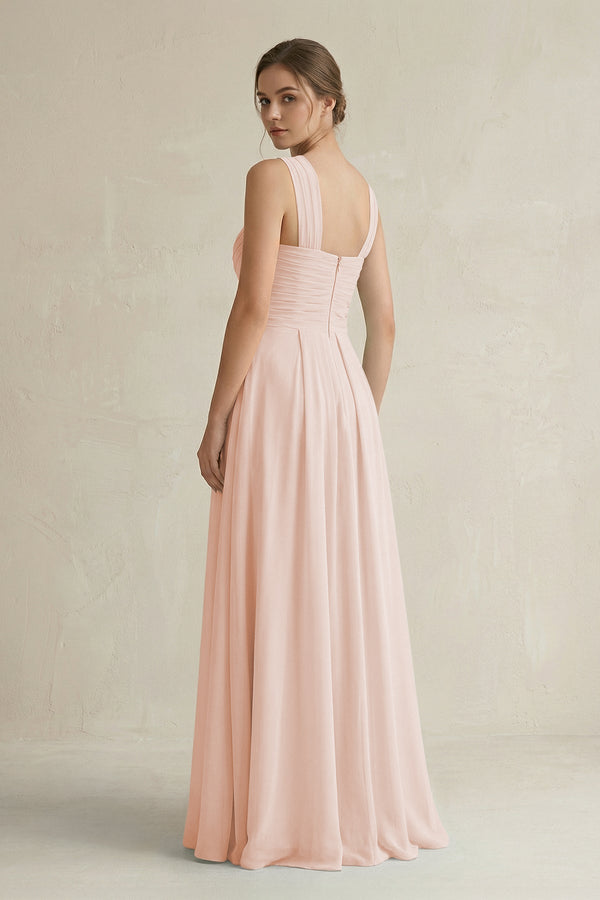 Cross Halter Chiffon A - Line Pleated Bridesmaid Dress in Pale Blush - KISS BRIDAL Bridesmaid Dresses