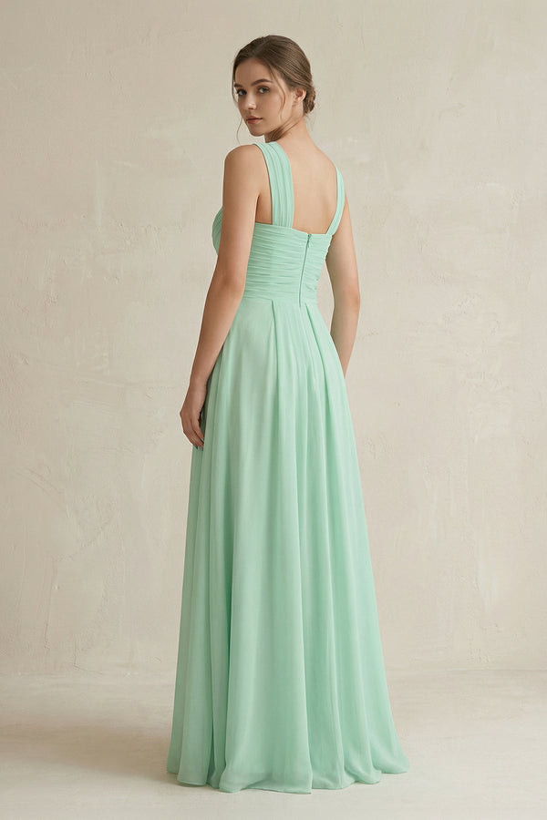 Cross Halter Chiffon A-Line Pleated Bridesmaid Dress in Pale Pistachio - KISS BRIDAL BRIDESMAID DRESSES