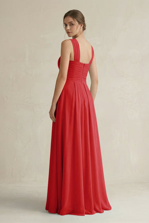 Cross Halter Chiffon A - Line Pleated Bridesmaid Dress in Ruby Red - KISS BRIDAL Bridesmaid Dresses