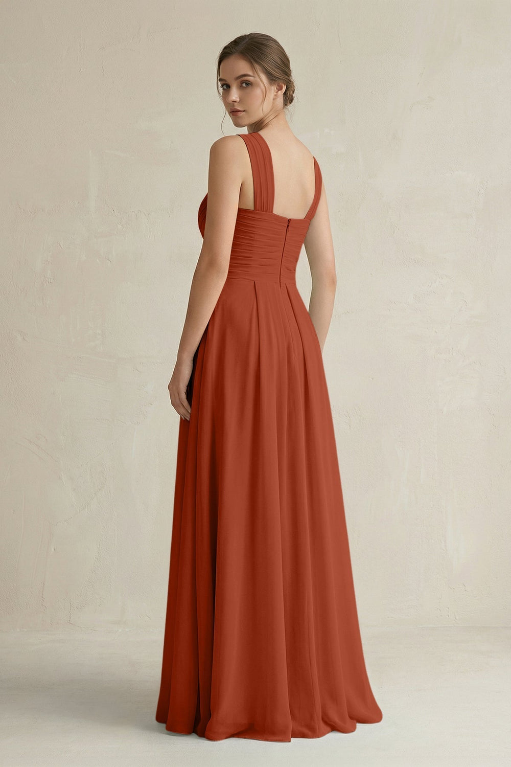 Cross Halter Chiffon A-Line Pleated Bridesmaid Dress in Spice