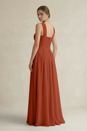 Cross Halter Chiffon A - Line Pleated Bridesmaid Dress in Spice - KISS BRIDAL Bridesmaid Dresses