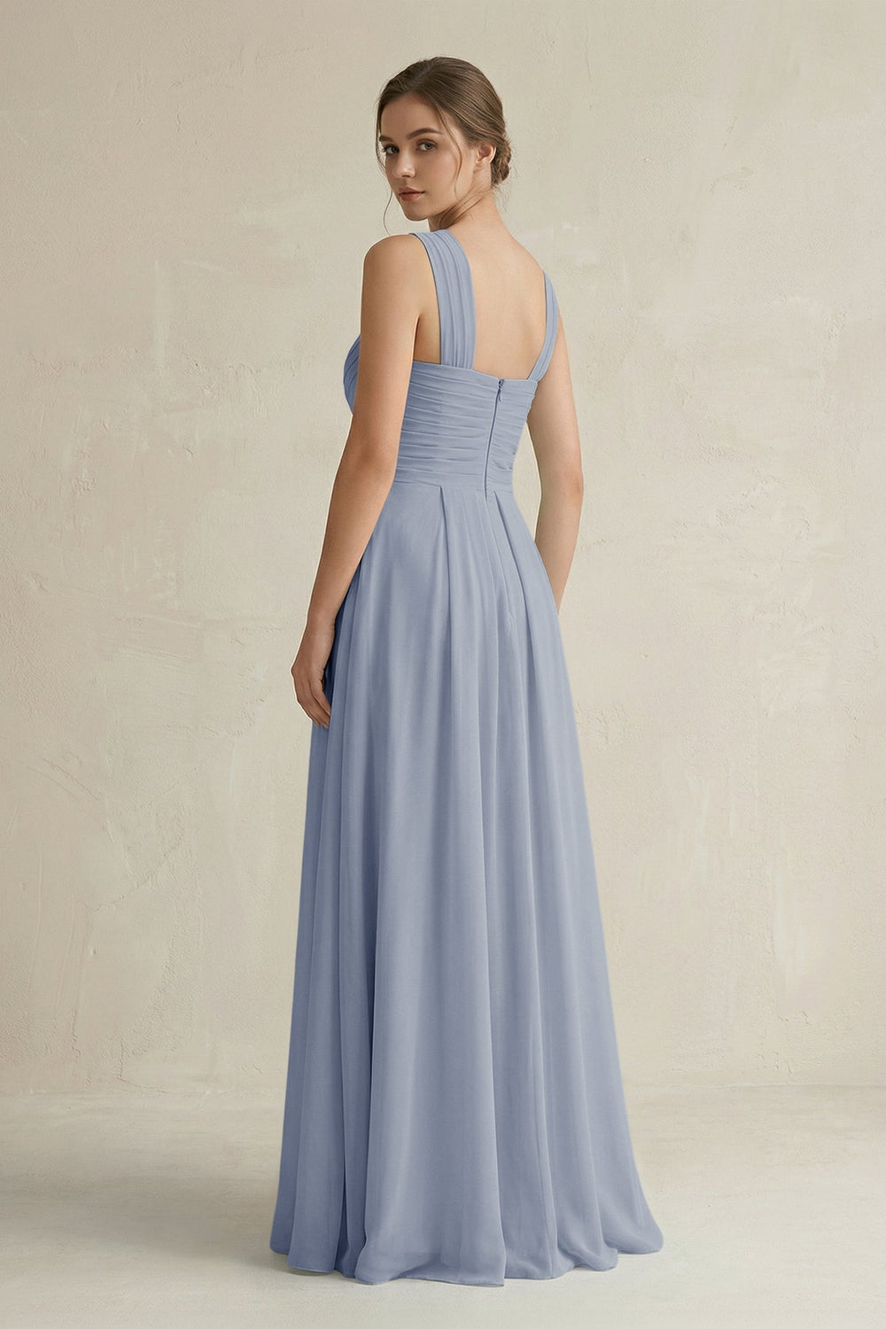 Cross Halter Chiffon A-Line Pleated Bridesmaid Dress in Twilight