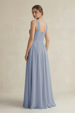 Cross Halter Chiffon A - Line Pleated Bridesmaid Dress in Twilight - KISS BRIDAL Bridesmaid Dresses
