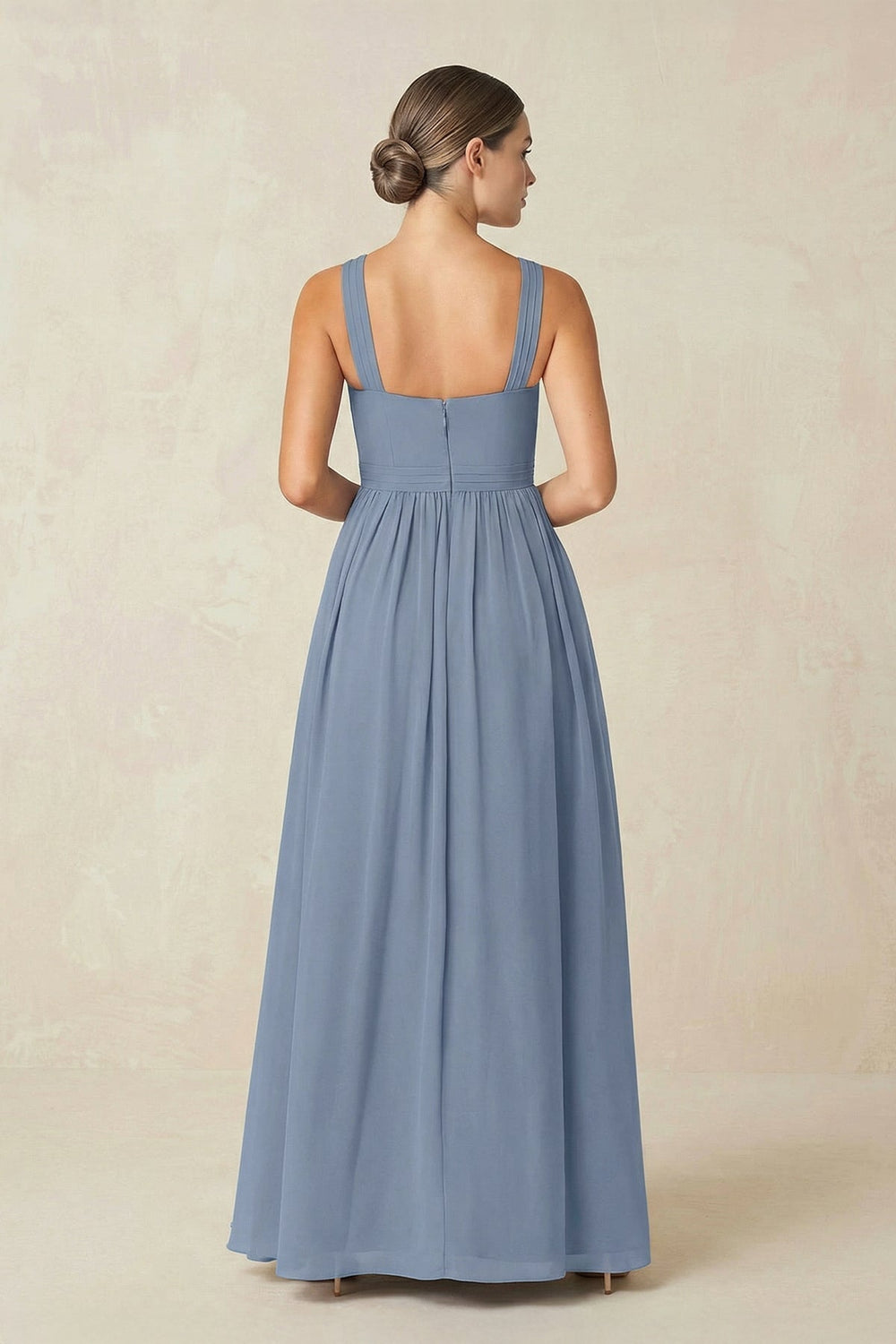 Cross Halter Neck Chiffon A-Line Bridesmaid Dress With Slit in Neptune