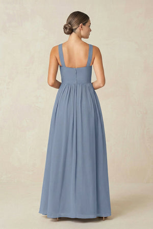 Cross Halter Neck Chiffon A-Line Bridesmaid Dress With Slit in Neptune - KISS BRIDAL BRIDESMAID DRESSES