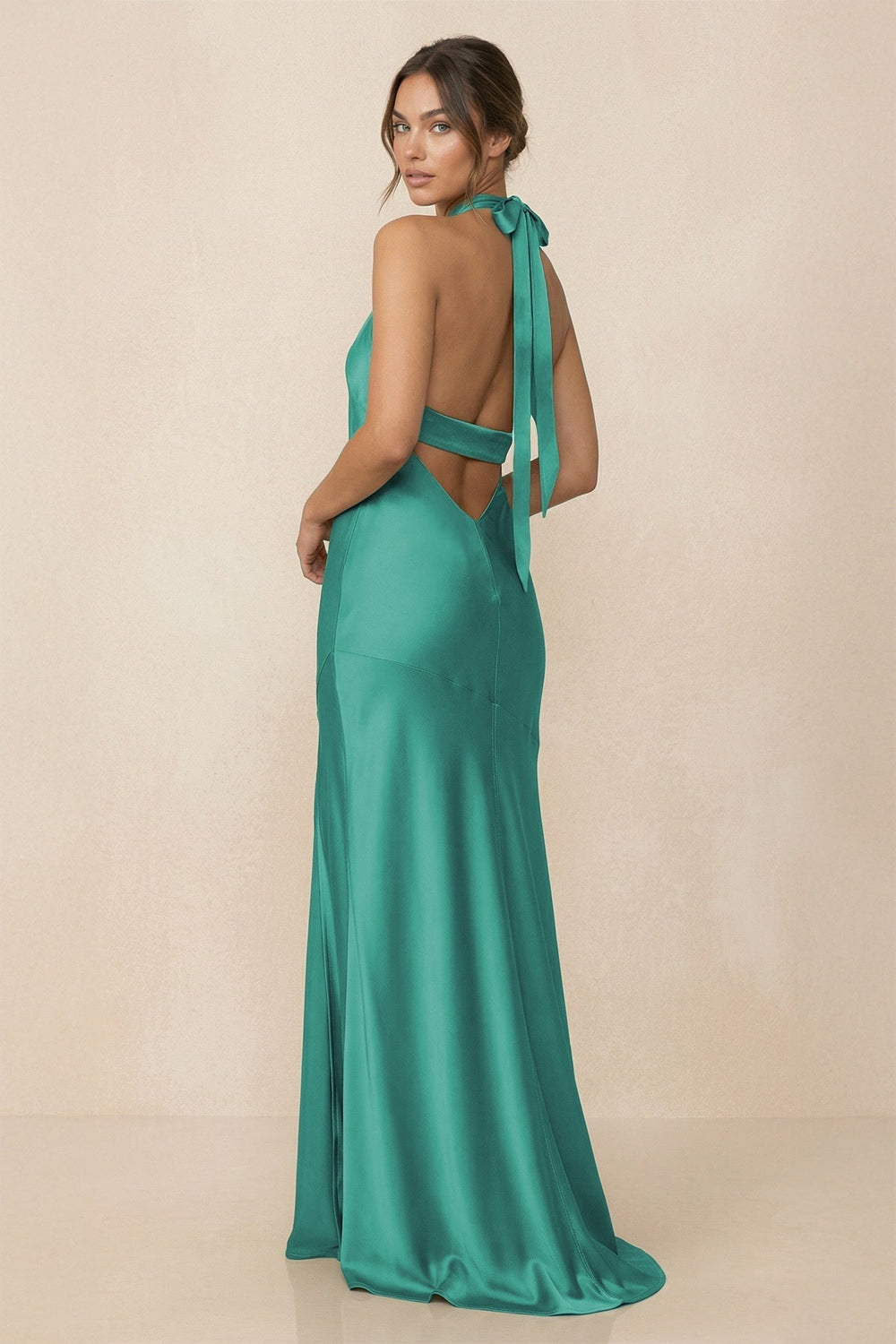 Cross Halter Sheath Bridesmaid Dress With Slit in Sea Glass