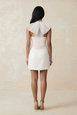 Cross Halter Sheath Satin Mini Wedding Dress in White - KISS BRIDAL Wedding Dresses