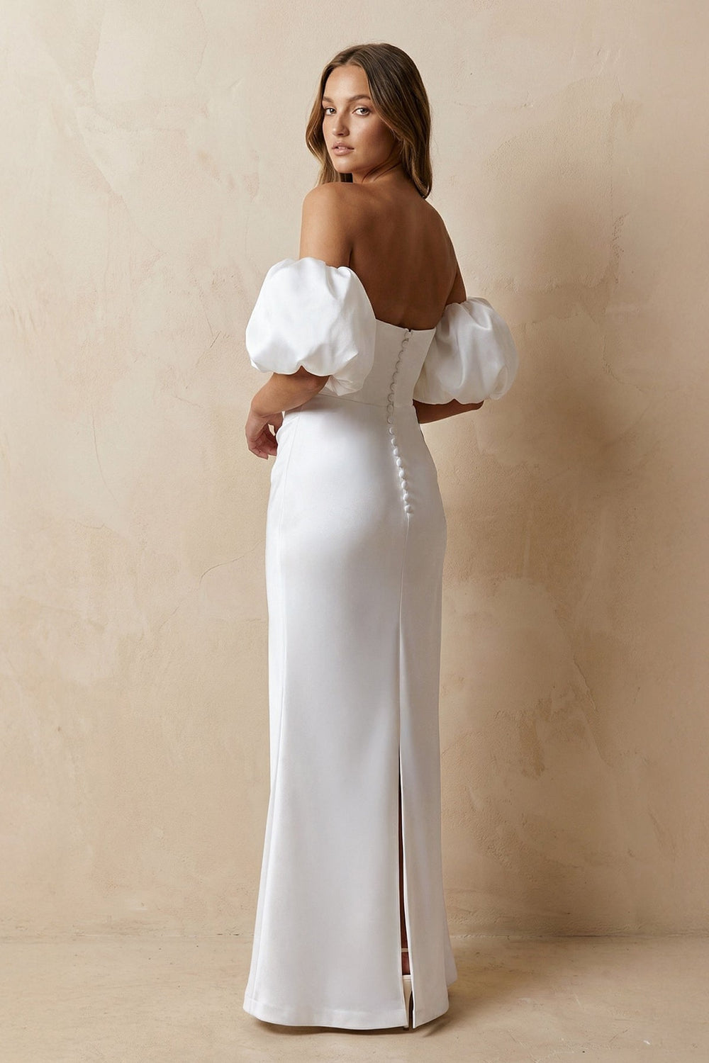 Cut-Out Sweetheart Satin Off-the-Shoulder Wedding Dress in White