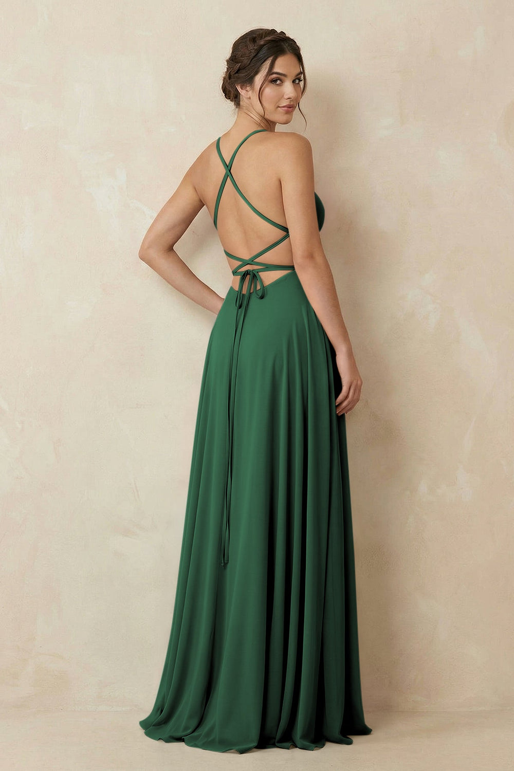 A-Line Chiffon Bridesmaid Dress With Slit in Dark Green