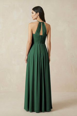 Dark Green A-Line Halter Neck Pleated Chiffon Bridesmaid Dress (2) | KISSBRIDAL