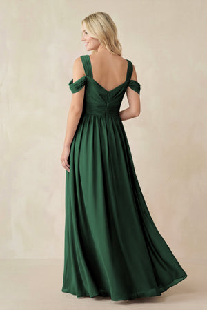 Dark Green Chiffon A-Line Bridesmaid Dress with Slit (2) | KISSBRIDAL