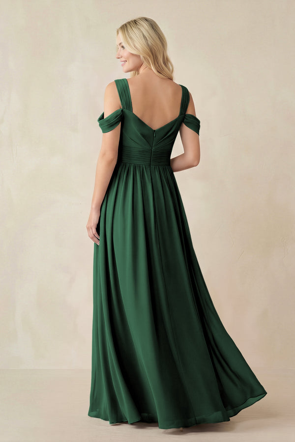 Dark Green Chiffon A-Line Bridesmaid Dress with Slit (2) | KISSBRIDAL