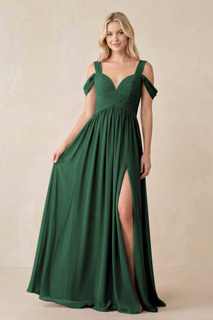 Dark Green Chiffon A-Line Bridesmaid Dress with Slit | KISSBRIDAL