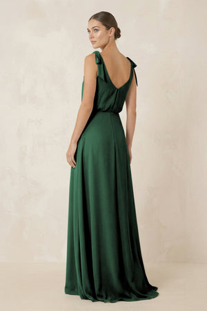 Dark Green V-Neck A-Line Chiffon Bridesmaid Dress (2) | KISSBRIDAL