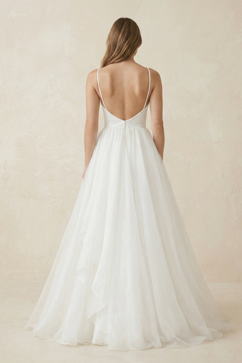 Deep V-Neck Chiffon Maxi Wedding Dress in White