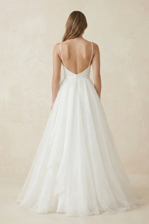 Deep V - Neck Chiffon Maxi Wedding Dress in White - KISS BRIDAL Wedding Dresses