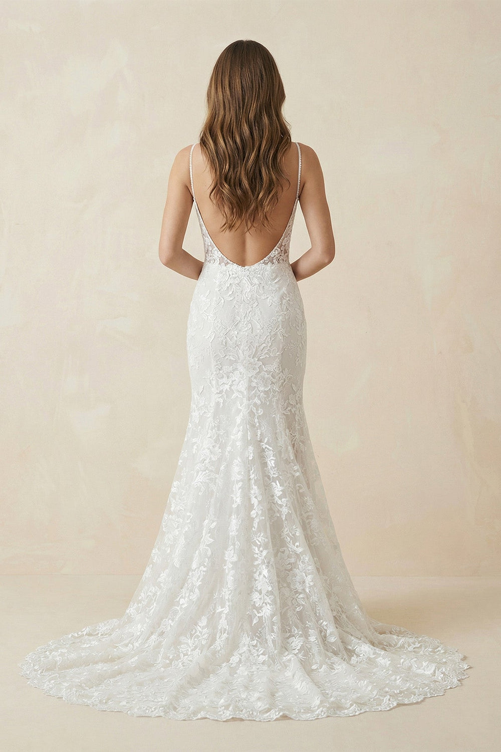 Deep V Neck Lace Mermaid Wedding Dress With Appliques in White