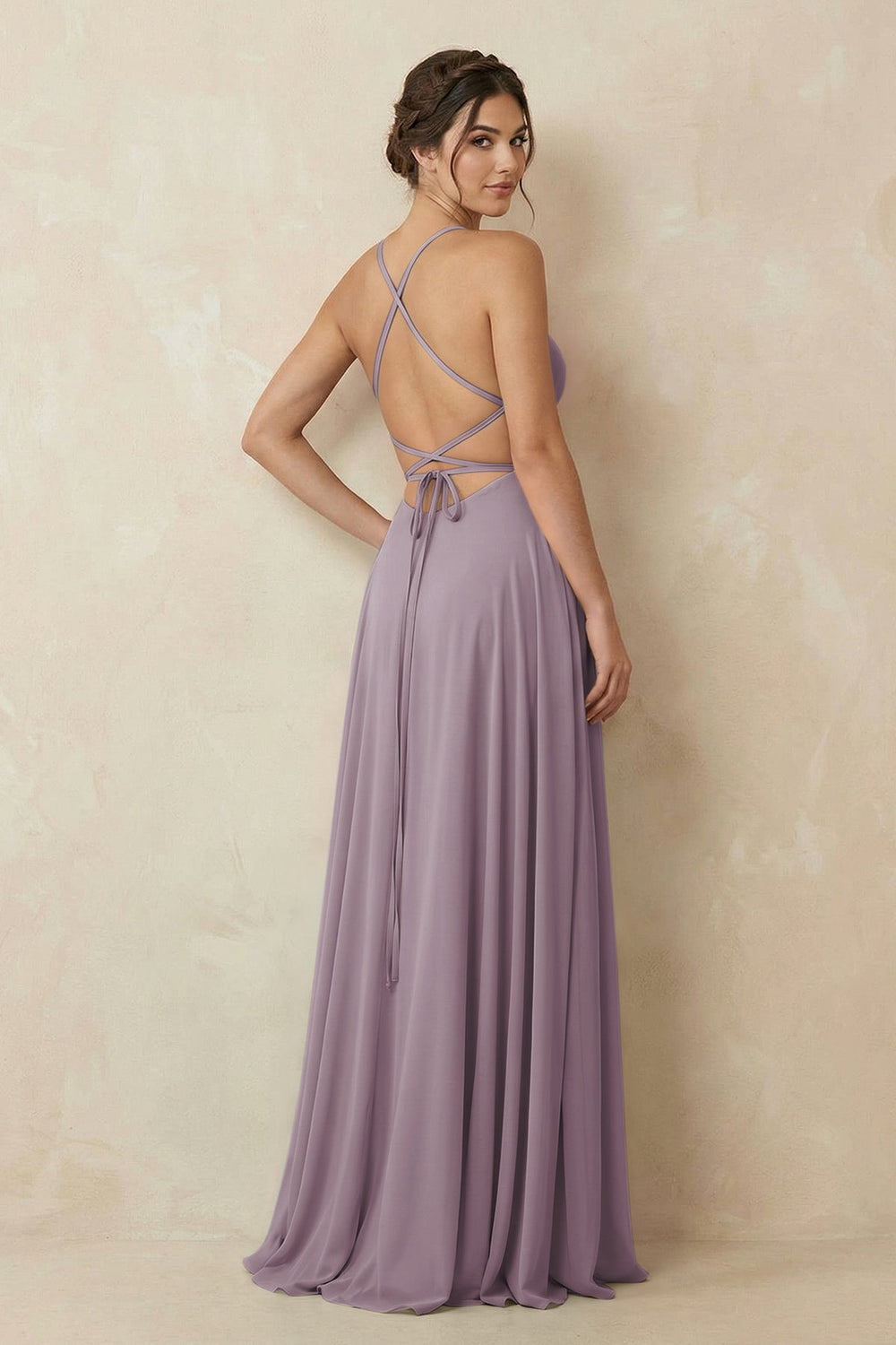 A-Line Chiffon Bridesmaid Dress With Slit in Dusk