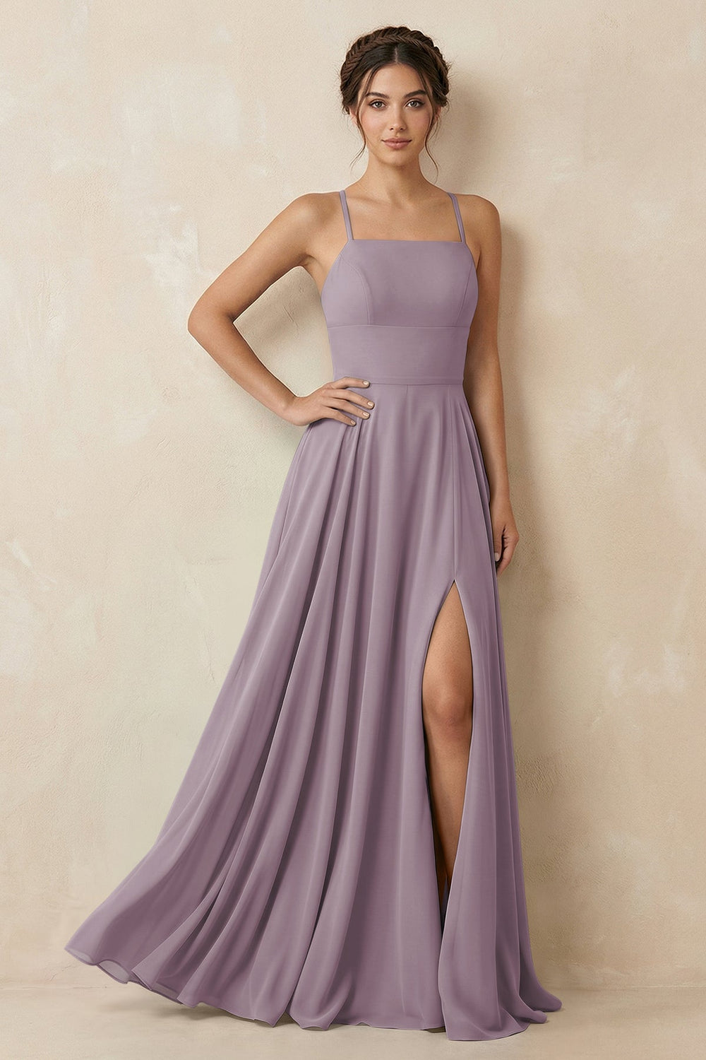 A-Line Chiffon Bridesmaid Dress With Slit in Dusk