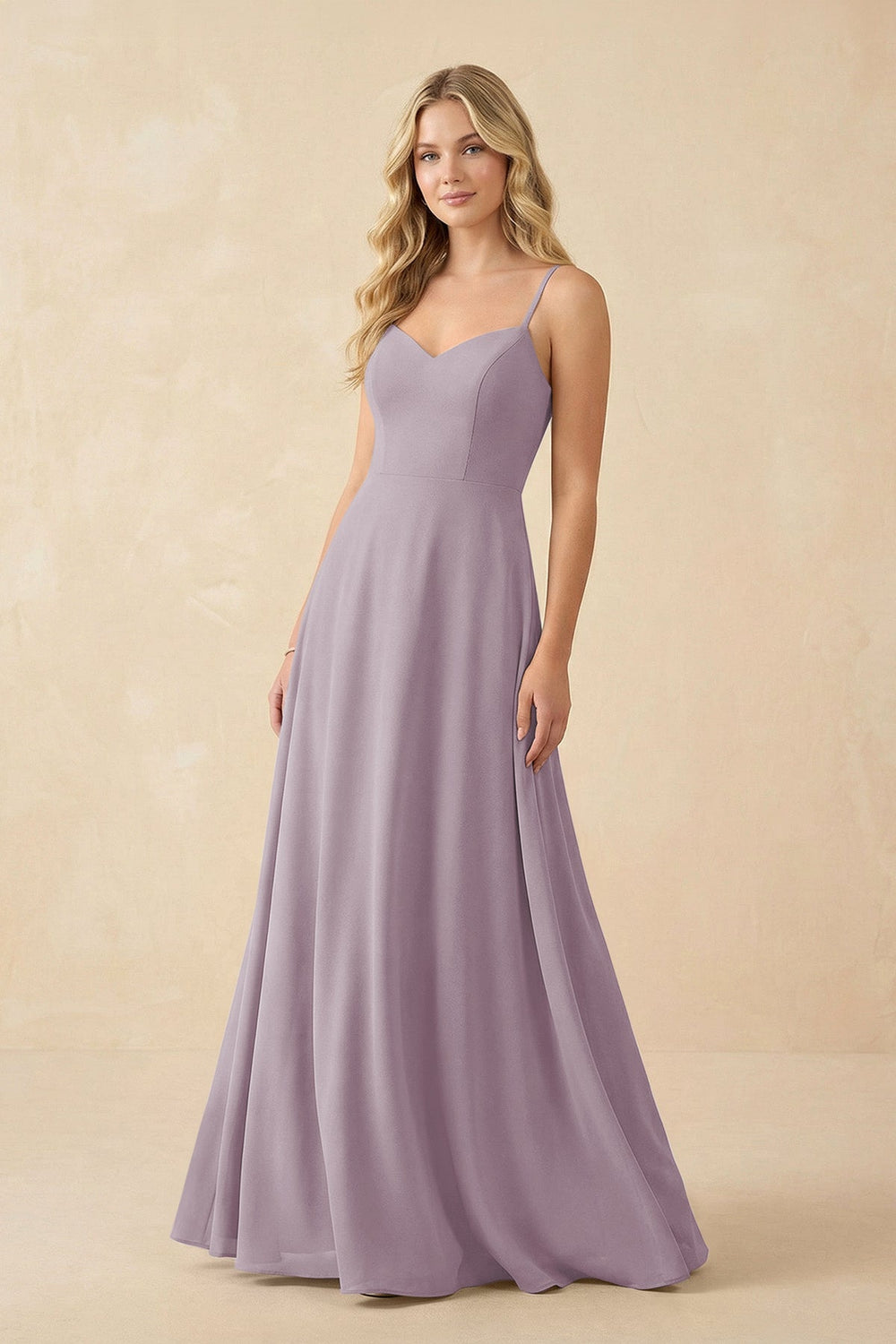 A-Line Chiffon Spaghetti Strap Bridesmaid Dress in Dusk