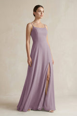 Dusk A-Line Chiffon Spaghetti Strap Bridesmaid Dress | KISSBRIDAL