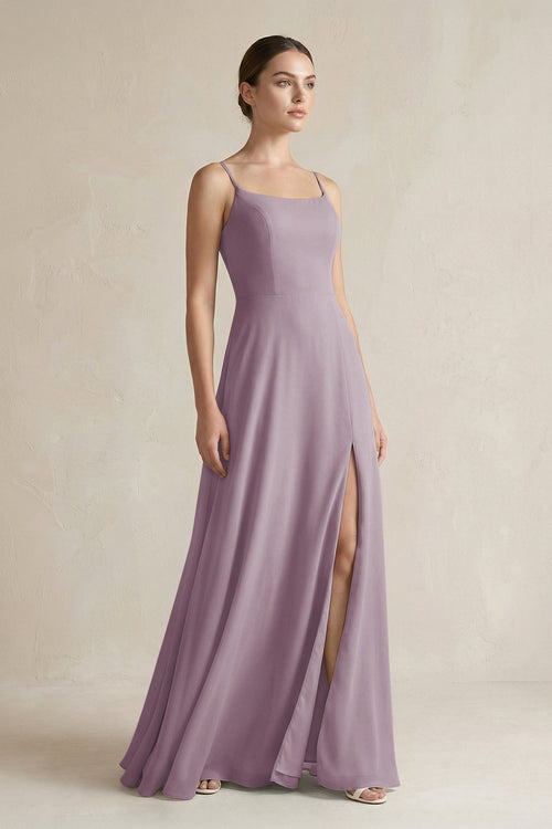 Dusk A-Line Chiffon Spaghetti Strap Bridesmaid Dress | KISSBRIDAL