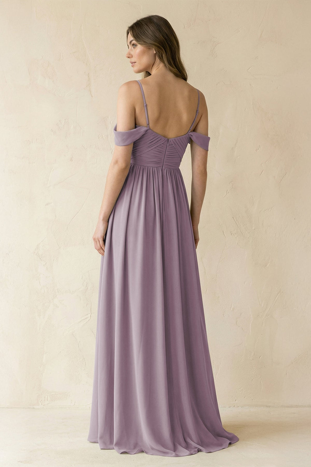 A-Line Off-the-Shoulder Pleated Chiffon Bridesmaid Dress in Dusk